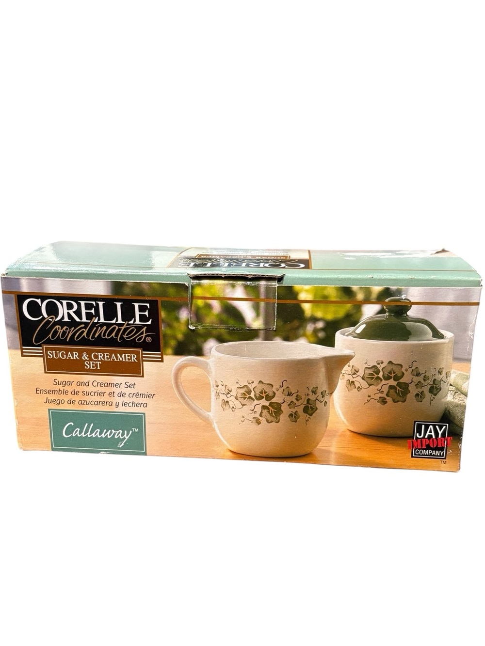 Corelle Callaway Sugar and Creamer Set - Cream and Green